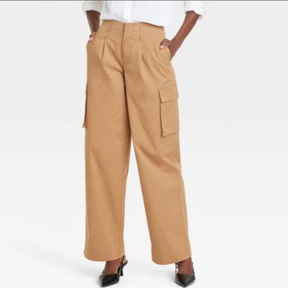 Women's High-Rise Wide Leg Cargo Pants - A New Day Tan 6 - Picture 6 of 6